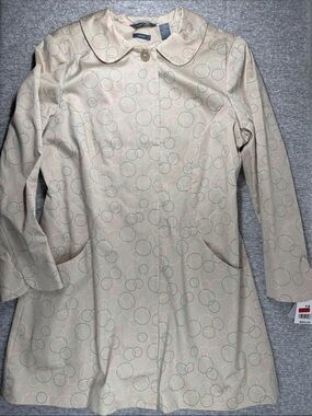 Hillard & Hanson Light Beige Circle-Print Swing Coat Stretch Size 14 Retro
